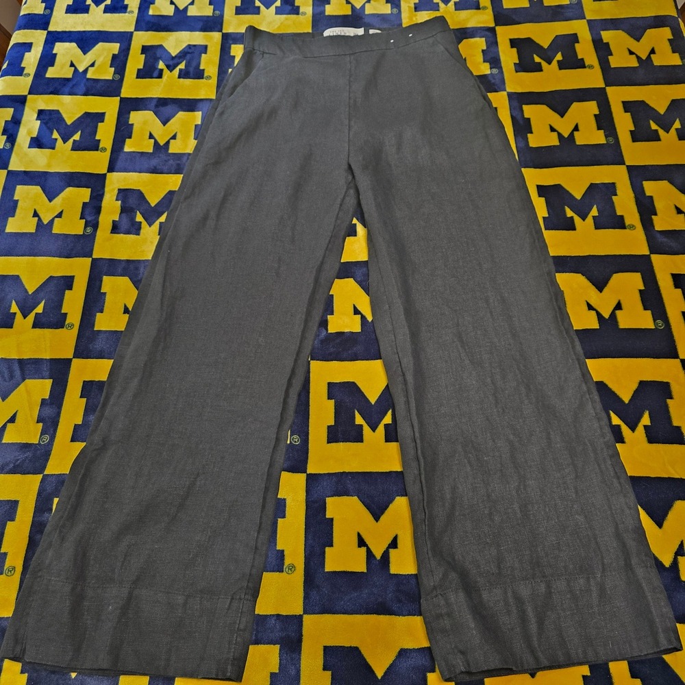 Abercrombie & Fitch Black 100% Linen Wide Leg Pants Womens 26S High Waist Zip